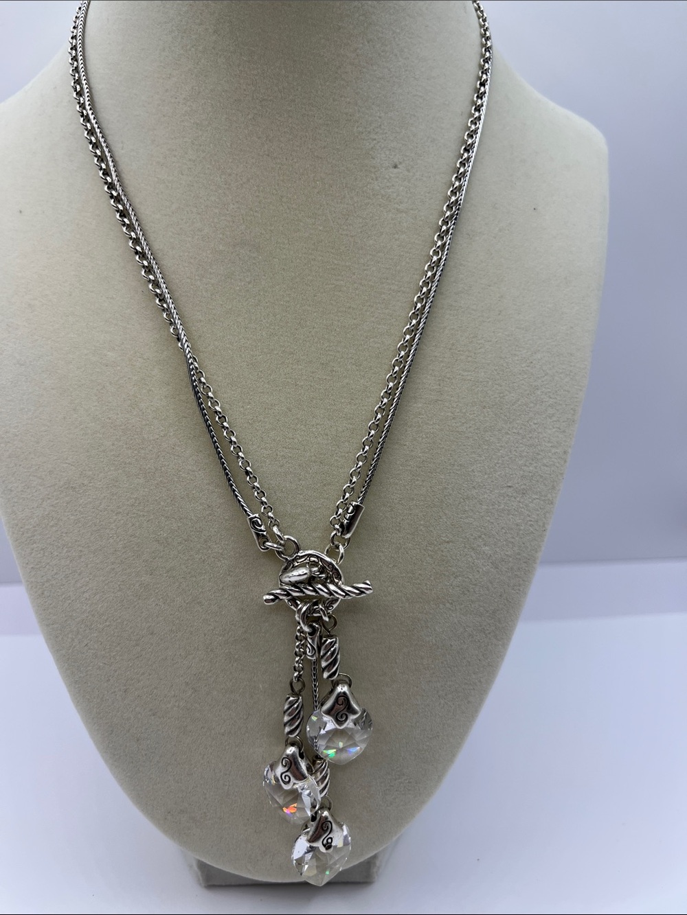 Brighton Kristall Heart Necklace Swarovski Crystals Double Chain Toggle Closure - Picture 2 of 12